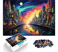 Puzzle de 1000 pièces pour Adultes Trippy City - Nuits néon dans la métropole Jeu de Quiz Excellent Cadeau pour Les Jeux 52x38cm