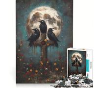 Puzzle de 1000 pièces pour Adultes Trois Corbeaux sur Une Croix avec la Lune Jeu Familial Difficile et Stimulant Cadeau d'anniversaire et Cadeau Unique 38x26cm