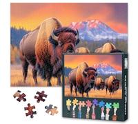 Puzzle de 1000 pièces pour adultes troupeaux de buffles au coucher du soleil paysage de montagne animaux sauvages puzzle scène naturelle art grand puzzle pour famille soirée de jeu 70 x 50 cm