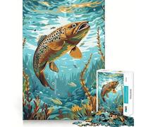 Puzzle de 1000 pièces pour Adultes Truite Brune sous l'eau Découpe Nette Jeu de réflexion Amusant pour Passer Le Temps Décoration de Noël (50x75cm)
