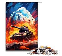 Puzzle de 1000 pièces pour Adultes Un Char d'assaut entouré d'éclaboussures Nombreuses Couleurs Un Puzzle Amusant pour Toute la Famille avec Poster et fiche d'informations Assortis 75x50cm