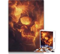 Puzzle de 1000 pièces pour Adultes : Un crâne Mystique illuminé d'une lumière Orange éclatante Jeu éducatif, activités familiales, Cadeau de Noël Secret Dimensions : 38x52 cm