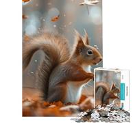 Puzzle de 1000 pièces pour Adultes Un écureuil dans Une forêt de Feuilles Un défi à relever mais Un Jeu Amusant et Humoristique pour se détendre à partir de 14 Ans (38x52cm)