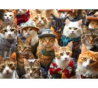 Puzzle de 1000 pièces pour adultes, un groupe de chats portant des chapeaux, puzzle défi intellectuel, taille terminée 50 x 70 cm