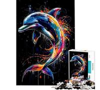 Puzzle de 1000 pièces pour Adultes Un majestueux Dauphin Arc-en-Ciel éclaboussé Puzzle de 1000 pièces Jouet et décoration Murale pour Toute la Famille Cadeau Unique pour Un Anniversaire ou Noël