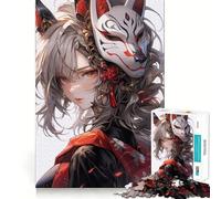 Puzzle de 1000 pièces pour Adultes : Une Fille samouraï Anime avec Un Masque de Kitsune Jeu de logique et d'articulation Activité Amusante Idée Cadeau de Noël (38x26cm)