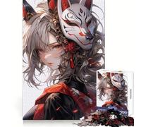 Puzzle de 1000 pièces pour Adultes : Une Fille samouraï Anime avec Un Masque de Kitsune Jeu de logique et d'articulation Activité Amusante Idée Cadeau de Noël (38x26cm)