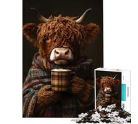 Puzzle de 1000 pièces pour Adultes Vache des Highlands Automne Café Jeu de réflexion Difficile et Stimulant basé sur l'analyse et la logique à partir de 14 Ans (38x52cm)