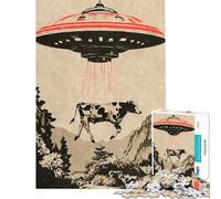 Puzzle de 1000 pièces pour Adultes Vache enlevée par des extraterrestres - Jeu éducatif et Relaxant pour améliorer la mémoire - Cadeau d’Anniversaire (Dimensions 38x52cm)