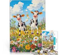 Puzzle de 1000 pièces pour Adultes Vaches heureuses dans Un pré Séjour Anti-Stress pour Tuer Le Temps Œuvre d'art 38x26cm