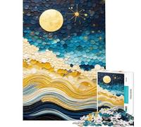 Puzzle de 1000 pièces pour Adultes Vagues au Clair de Lune Art Abstrait Un défi à relever pour s'amuser en Famille Jeux Amusants à partir de 14 Ans (38x26cm)
