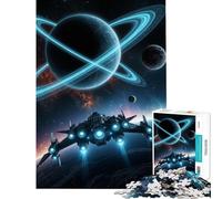 Puzzle de 1000 pièces pour Adultes Vaisseau Spatial Devant Une planète à Anneaux défi intellectuel Jeu addictif et Relaxant Cadeau éducatif et éducatif pour Un Anniversaire (Dimensions 38x52cm)