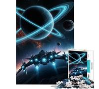 Puzzle de 1000 pièces pour Adultes Vaisseau Spatial Devant Une planète à Anneaux Jeu Stimulant et Relaxant activité familiale Cadeau d'anniversaire (38x26cm)
