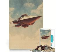 Puzzle de 1000 pièces pour Adultes : Vaisseau Spatial rétro Volant dans Un Ciel Nuageux Jeu de réflexion Anti-anxiété Objet de Collection aux découpes soignées (38x52cm)
