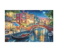 Puzzle De 1000 Pièces pour Adultes Venise Canal Ville Nuit Paysage 75x50cm Durable Réutilisable Cadeau d'anniversaire Parfait pour Amateurs De Puzzle Famille Amis