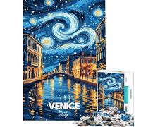 Puzzle de 1000 pièces pour Adultes Venise Italie Nuit étoilée Jeu de réflexion et de logique Cadeau Unique pour Un Anniversaire ou Noël (38x26cm)