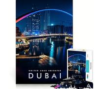 Puzzle de 1000 pièces pour Adultes Vie Nocturne de Dubaï Jeu de réflexion Artistique de précision Jeu de Calme Décoration de Noël (38x52cm)