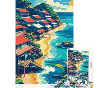 Puzzle de 1000 pièces pour Adultes Village côtier avec Maisons aux toits Rouges Jeu Pratique d'analyse et de logique Jouet éducatif Liste de souhaits du Père Noël (38x26cm)