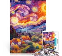 Puzzle de 1000 pièces pour Adultes Village de la Nuit étoilée V13 Difficile Difficile avec Affiche et Feuille de Questions correspondantes 52x38cm
