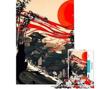 Puzzle de 1000 pièces pour Adultes Village Japonais avec Chat et Ciel Rouge Défi éducatif Décoration d'intérieur Jouet pour Les 14 Ans et Plus Jeu de Puzzle (38x52cm)