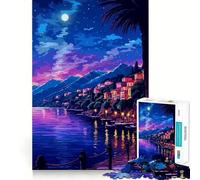Puzzle de 1000 pièces pour Adultes Village Maritime Italien Jeu de réflexion Artistique en Pixel Art Jeu de Calme Décoration de Noël (50x75cm)