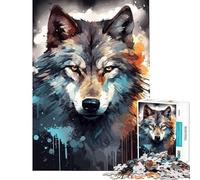 Puzzle de 1000 pièces pour Adultes Visage de Loup Aquarelle foncée Jeu éducatif et Pratique Analyse et logique Cadeau Amusant (Dimensions 38x26cm)