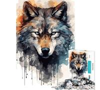 Puzzle de 1000 pièces pour Adultes Visage de Loup Aquarelle Jeu éducatif Stimulant Une œuvre d'art pour Les Jeux (Dimensions 38x26cm)