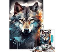Puzzle de 1000 pièces pour Adultes Visage de Loup Aquarelle Sombre Jeu intellectuel et éducatif pour Toute la Famille Cadeau et Jouet idéal (Dimensions 50x75cm)