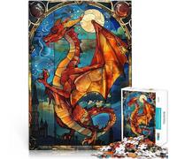 Puzzle de 1000 pièces pour Adultes Vitrail Dragon Jouets éducatifs d'apprentissage Chaque pièce est Unique - Jeu Familial Stimulant et Amusant 75x50cm