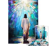 Puzzle de 1000 pièces pour Adultes Vitrail Jésus Marchant vers la lumière Un défi à relever pour s'amuser en Famille Jeux Amusants à partir de 14 Ans (38x52cm)