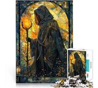 Puzzle de 1000 pièces pour Adultes Vitrail Magicien du feu Entraînez Votre Cerveau et Vos Mains décoration Murale 38x26cm