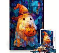 Puzzle de 1000 pièces pour Adultes Vitrail Magicien fantôme d'halloween avec Citrouille Jeu d'intérieur Découpe précise 38x52cm