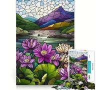 Puzzle de 1000 pièces pour Adultes Vitrail Montagne Lac Jeu de logique et d'assemblage précis Jouet Amusant et Gratuit Cadeau d'anniversaire (38x26cm)