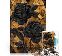 Puzzle de 1000 pièces pour Adultes Vitrail Roses Noires sur Or Jouet éducatif intellectuel décompressant Idées Cadeaux 38x26cm