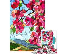 Puzzle de 1000 pièces pour Adultes Vitraux Fleurs de Printemps Jeu Relaxant et éducatif Cadeau de Père Noël Secret Analyse et logique (38x26cm)