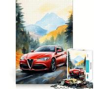 Puzzle de 1000 pièces pour Adultes Voiture Aquarelle Pièces nettes et découpées Jeu de réflexion et de Calme Scène de Noël Artistique (38x52cm)