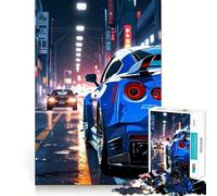 Puzzle de 1000 pièces pour Adultes,Voiture de Sport Bleue dans Une Rue de la Ville,Bordures nettes,Jeu de réflexion,Divertissement Facile,décoration de Noël (50x75cm)