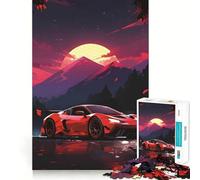 Puzzle de 1000 pièces pour Adultes : Voiture de Sport Rouge au Coucher du Soleil Améliore la mémoire, Divertissement Occasionnel, qualité supérieure, Cadeau élégant (50x75cm)