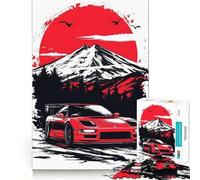 Puzzle de 1000 pièces pour Adultes Voiture,Montagne,Coucher de Soleil sur Le Mont Fuji Jeu de réflexion et de détente Décoration Murale de Noël (38x26cm)