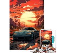 Puzzle de 1000 pièces pour Adultes Voiture sur la Route au Coucher du Soleil Défi éducatif Analyse et logique Jeu éducatif pour Les 14 Ans et Plus (38x26cm)