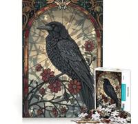 Puzzle de 1000 pièces pour Adultes Vol du Corbeau en vitrail Jeu de Construction stimule la mémoire Cadeau Unique pour Un Anniversaire ou Noël 38x26cm