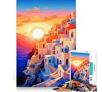 Puzzle de 1000 pièces pour Adultes Voyage au Coucher du Soleil à Santorin Jeu de Loisirs créatifs Décoration Murale de Noël (38x26cm)