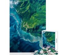 Puzzle de 1000 pièces pour Adultes Vue aérienne d'une île luxuriante Jeu Impossible Cadeau d'anniversaire Défi Difficile (38x52cm)