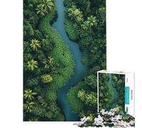 Puzzle de 1000 pièces pour Adultes Vue aérienne d'une rivière dans Une forêt luxuriante Jeu de réflexion Stimulant pour améliorer la mémoire Idéal comme Cadeau (Dimensions 38x52cm)