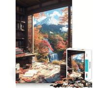 Puzzle de 1000 pièces pour Adultes Vue d'automne Depuis la bibliothèque Paysage Japonais Finitions soignées Jeu de réflexion Amusant et Relaxant Cadeau d'anniversaire idéal (38x26cm)