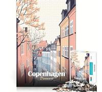 Puzzle de 1000 pièces pour Adultes Vue de Rue de Copenhague Jeu de logique Amusant et Fluide Scène de Noël (38x26cm)