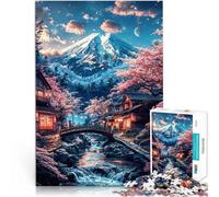 Puzzle de 1000 pièces pour Adultes Vue sur Le Mont Fuji au Japon Fait de Bois pour Les 14 Ans et Plus Jeu intellectuel Cadeau Amusant en Famille。Taille：50x75cm/19.68x29.52pouce