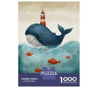 Puzzle De 1000 Pièces pour Adultes Whale with Lighthouse Puzzle pour Adultes Jeu Manuel pour Améliorer La Mémoire Cadeaux d'anniversaire Et Cadeaux Uniques 38x26cm/1000pcs