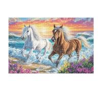 Puzzle De 1000 Pièces pour Adultes White Cheval Océan Vague 75x50cm Activité Soirée De Fête Parfait pour Noël Nouvel an Rassemblements Famille Amis Temps Amusant