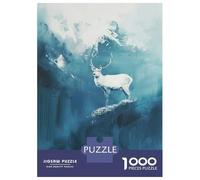 Puzzle De 1000 Pièces pour Adultes White Deer in Blue Abstract Landscape Adolescents Puzzles Anti-Stress Jeux Difficiles Défi Activités Amusantes À La Maison 38x26cm/1000pcs